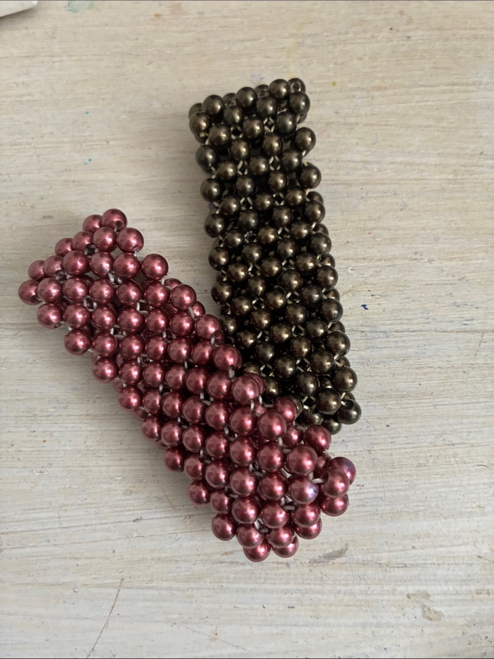 Beaded Stretch Bracelet Set in Rose and Bronze